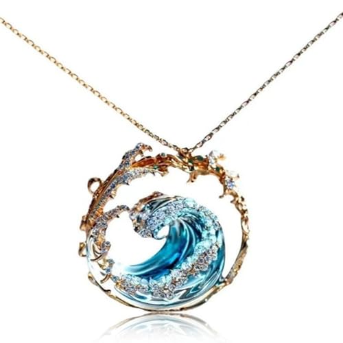 NIDONE Wave Halskette Verstellbares Ozeanschmuck Ozean Halskette Elegant Blue Wave Beach Inspirierende Anhänger Geschenke für Frauen von NIDONE