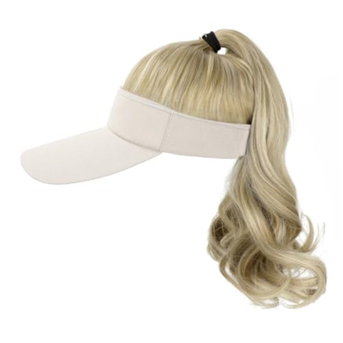 Perücke Hut, Hut Perücke schwarze Baseballkappe mit 18 Zoll wellig lockigem Pferdeschwanz mit verstellbaren Haken und Schleife Haarverlängerungen synthetische Sonne mit Haaren für Frauen von NIDONE