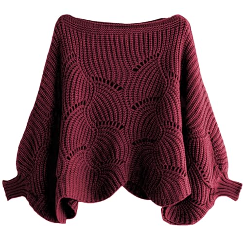 Pulloverschal mit Ärmeln warmer Pullover gestrickter Schal Hollow Fledermaushülle Poncho Pullover klobig Winter Frauenhülle Wickel Schal für kaltes Wetter rot, Pulloverschalpack mit Ärmeln mit Ärmeln von NIDONE