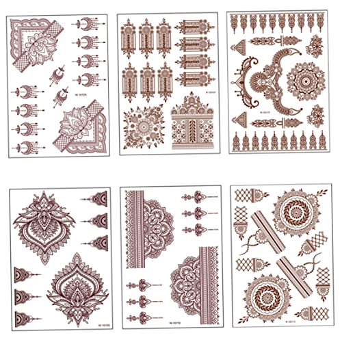 Temporäre Tätowierungen, Henna Tattoos brauner roter Tattoos Aufkleber Spitze Temporärer Tattoos wasserdichte Körperaufkleber für Frauen Mädchen Körperkunst 6blätter von NIDONE
