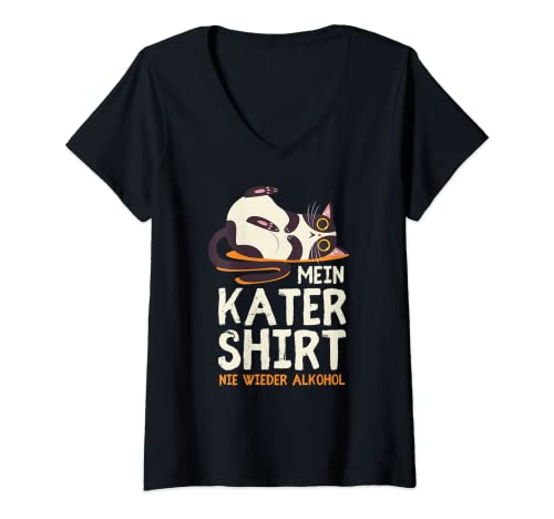 Damen NIE WIEDER ALKOHOL Lustiges Kater Katzen T-Shirt Geschenk T-Shirt mit V-Ausschnitt von NIE WIEDER ALKOHOL Lustiges Kater Katzen T-Shirt