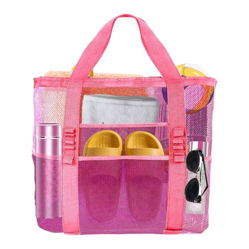 Große Netz-Strandtasche – leichte und faltbare Familien-Strandtasche mit 9 Taschen für Spielzeug, Handtücher und Urlaubsutensilien von NIEBYI
