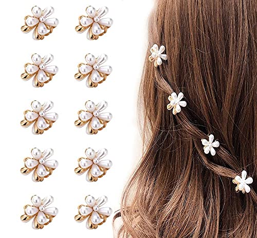 Kleine Mini-Perlenklammern mit Blumen-Design, süße künstliche Pony-Clips, dekoratives Haar-Accessoire für Frauen und Mädchen, 10 Stück von NIEBYI