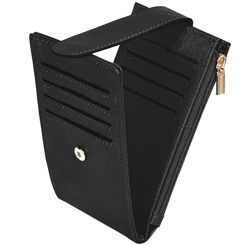 NIEBYI Damen-Geldbörse, schmal, RFID-blockierend, faltbar, mehrere Karten, mit Reißverschlussfach, Schwarz von NIEBYI