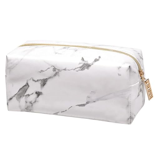NIEBYI Marmor-Federmäppchen, weiß, PU-Bleistifttasche, Schreibwaren-Tasche, Kosmetik-Make-up-Pinsel-Aufbewahrungstasche für Mädchen, Frauen, Jugendliche von NIEBYI