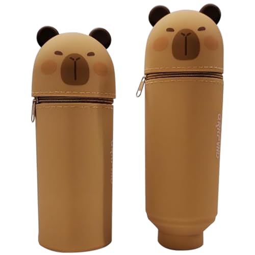 Capybara Federmäppchen Kawaii 2-in-1 aus weichem Silikon, Stand-Federmäppchen und Stifthalter, großes Fassungsvermögen, Federmäppchen und Schreibtisch-Stifthalter, einziehbare Kapazität, von NIEEKRUN