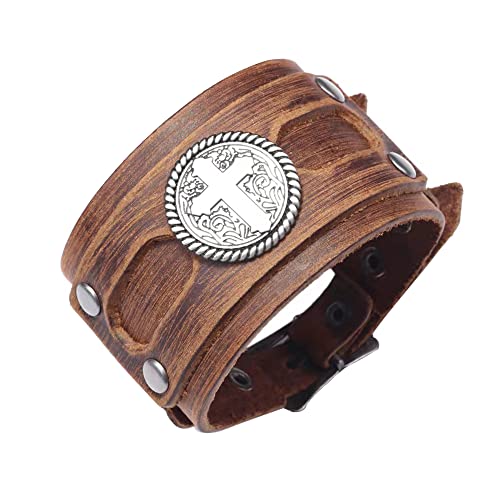 NIGHTCRUZ Breites Lederarmband mit Kreuz, mittelalterliches Leder-Manschettenarmband für Herren, 9 inches, Leder, Kein Edelstein von NIGHTCRUZ