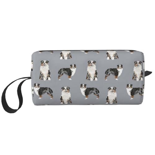 Australischer Schäferhund Blue Merle Dog Simple Grey, Make-up-Tasche, Kosmetiktasche, tragbare Reise-Kulturtasche, Make-up-Tasche, Organizer von NIHAPUDW