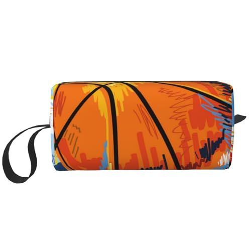 Basketball bunter Hintergrund gedruckt, Make-up-Tasche, Kosmetiktasche, tragbare Reise-Kulturtasche, Make-up-Tasche, Organizer von NIHAPUDW