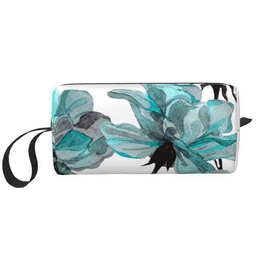 Blaue Blumen-Aquamarin-Rosen-Aquarell, Make-up-Tasche, Kosmetiktasche, tragbare Reise-Kulturtasche, Make-up-Tasche, Organizer von NIHAPUDW