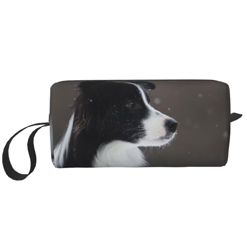 Border-Collie-Hund entdeckte Schnee, Make-up-Tasche, Kosmetiktasche, tragbare Reise-Kulturtasche, Make-up-Tasche, Organizer von NIHAPUDW