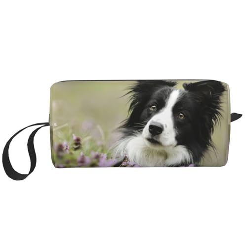 Border Collie Rasen Schwarze Border Collie Haustiere, Make-up-Tasche, Kosmetiktasche, tragbare Reise-Kulturtasche, Make-up-Tasche, Organizer von NIHAPUDW