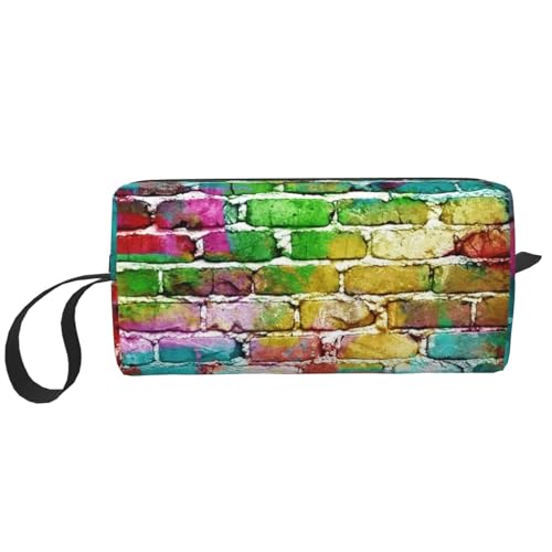 Bunte Ziegelmauer, Make-up-Tasche, Kosmetiktasche, tragbare Reise-Kulturtasche, Make-up-Tasche, Organizer von NIHAPUDW