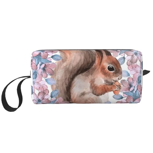 Cartoon-Eichhörnchen mit Blumen, Make-up-Tasche, Kosmetiktasche, tragbare Reise-Kulturtasche, Make-up-Tasche, Organizer von NIHAPUDW