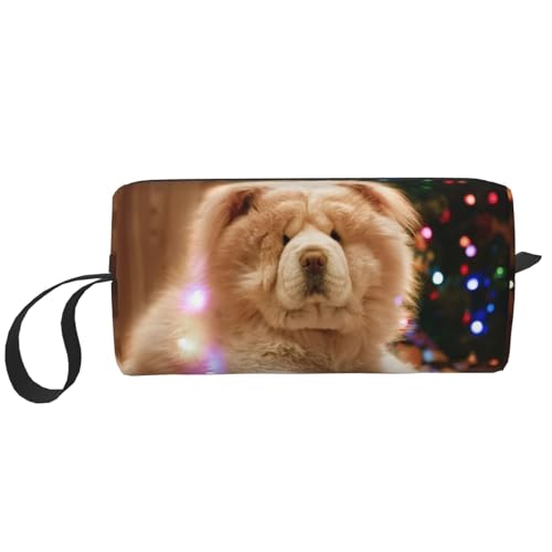 Chow Chow Weiße Flauschige Hunde Haustiere Hunde Weihnachten, Make-up-Tasche, Kosmetiktasche, tragbare Reise-Kulturtasche, Make-up-Tasche, Organizer von NIHAPUDW