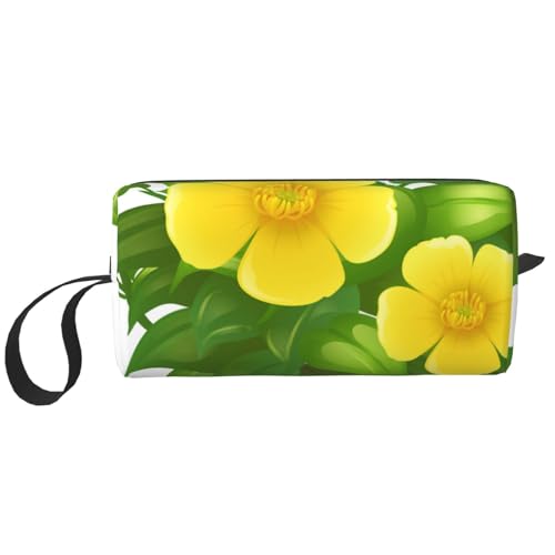 Gelbe Blumen im grünen Busch, Make-up-Tasche, Kosmetiktasche, tragbare Reise-Kulturtasche, Make-up-Tasche, Organizer von NIHAPUDW