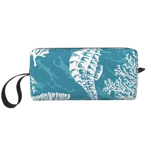 Muscheln Seepferdchen Koralle, Make-up-Tasche, Kosmetiktasche, tragbare Reise-Kulturtasche, Make-up-Tasche, Organizer von NIHAPUDW
