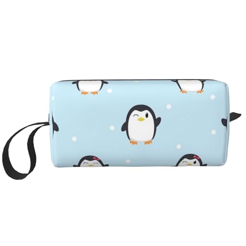 Niedlicher Pinguin und Schnee Bedruckt, Make-up-Tasche, Kosmetiktasche, tragbare Reise-Kulturtasche, Make-up-Tasche, Organizer von NIHAPUDW