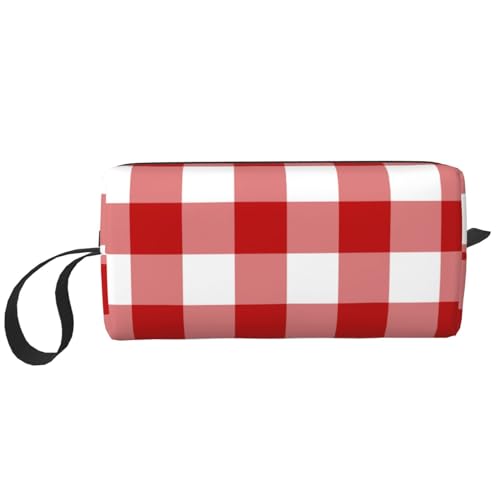 Rot-weiß kariert, Make-up-Tasche, Kosmetiktasche, tragbare Reise-Kulturtasche, Make-up-Tasche, Organizer von NIHAPUDW