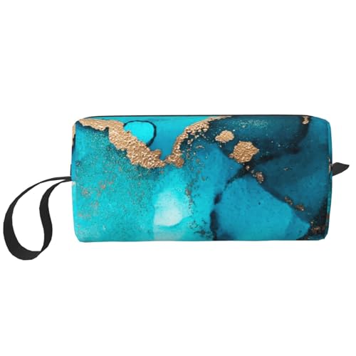 Trendige abstrakte Aquamarine Goldwirbel, Make-up-Tasche, Kosmetiktasche, tragbare Reise-Kulturtasche, Make-up-Tasche, Organizer von NIHAPUDW