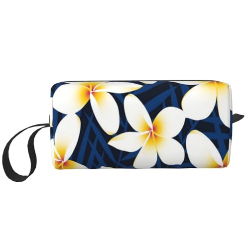 Tropische weiße Frangipani-Plumeria-Blume drucken, Make-up-Tasche, Kosmetiktasche, tragbare Reise-Kulturtasche, Make-up-Tasche, Organizer von NIHAPUDW