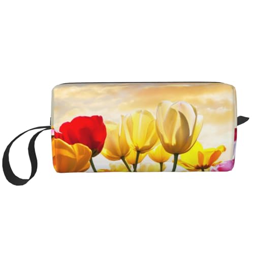 Tulpenblumensonnenuntergang, Make-up-Tasche, Kosmetiktasche, tragbare Reise-Kulturtasche, Make-up-Tasche, Organizer von NIHAPUDW