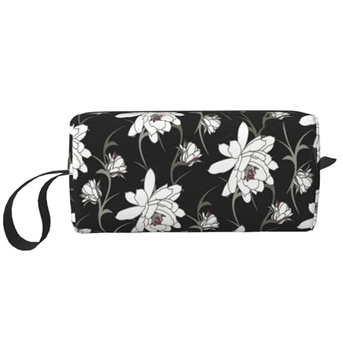Weißes Blumenmuster, Make-up-Tasche, Kosmetiktasche, tragbare Reise-Kulturtasche, Make-up-Tasche, Organizer von NIHAPUDW