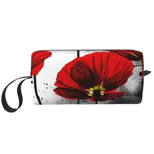 Wunderschöner Mohnblumen-Tintendruck, Make-up-Tasche, Kosmetiktasche, tragbare Reise-Kulturtasche, Make-up-Tasche, Organizer von NIHAPUDW