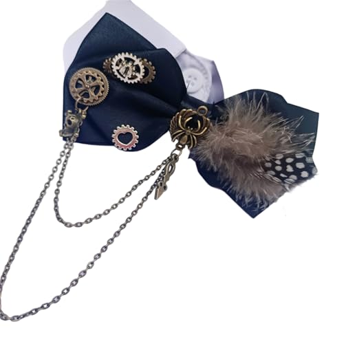 NIHENHAO Steampunk Gears Fliege Retro Herren Damen Gothic Krawatte Krawatte mit Metallkette Punk Bowknot für Halloween Cosplay Party Schwarz von NIHENHAO