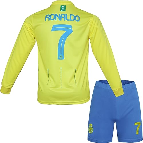 NIHMEX NASSR Riyadh Ronaldo #7 Kinder Trikot Fußball, Neu Saison, Shorts Langarmtrikot (Gelb/Blau,24) von NIHMEX