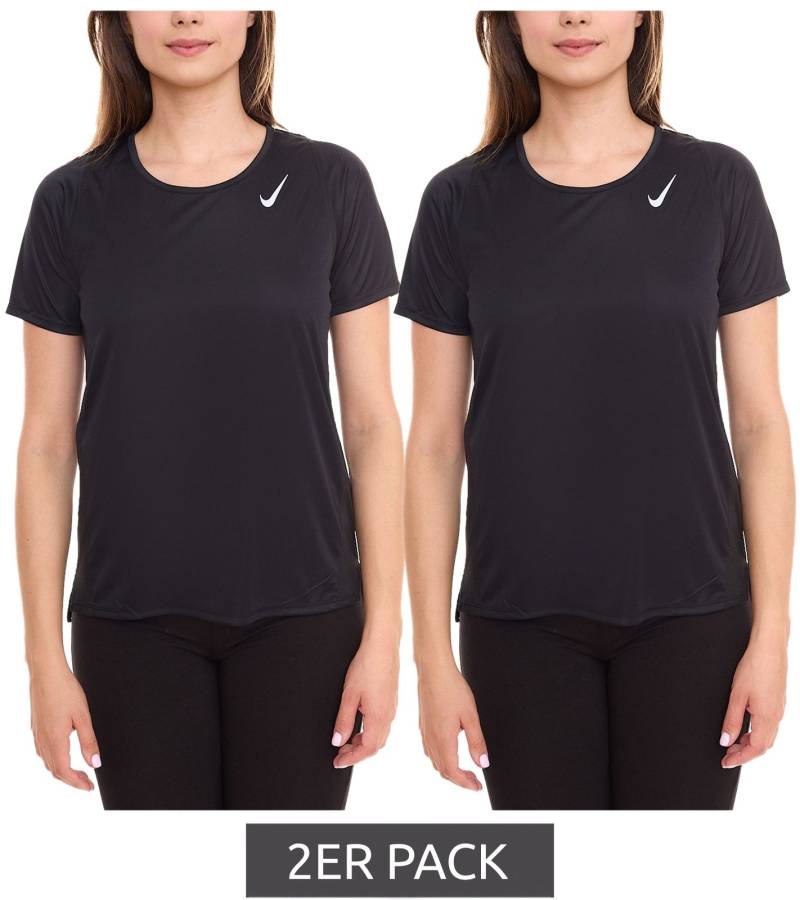 2er Pack NIKE Dri-FIT Race Damen T-Shirt kurzärmliges Fitness-Shirt luftiges Sport-Shirt Sparpack DD5927 010 Schwarz von NIKE