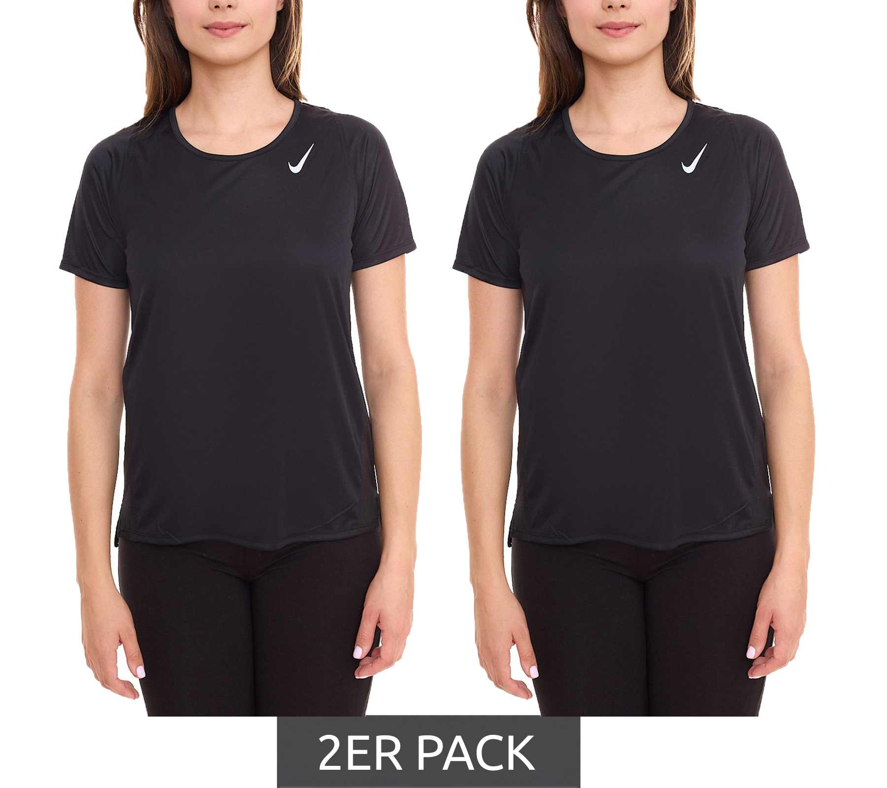 2er Sparpack NIKE Dri-FIT Race Damen T-Shirt kurzärmliges Fitness-Shirt luftiges Sport-Shirt DD5927 010 Schwarz von NIKE