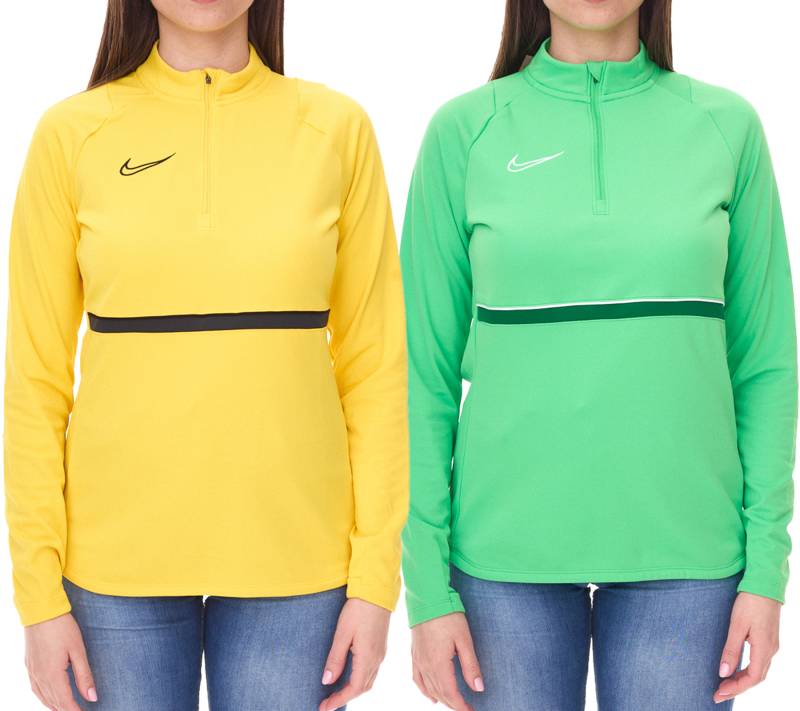 NIKE Academy 21 Dry Drill Longsleeve Damen Trainings-Top mit Half-Zip Sweatshirt mit Dry-Fit CV2653 in Gelb oder Grün von NIKE