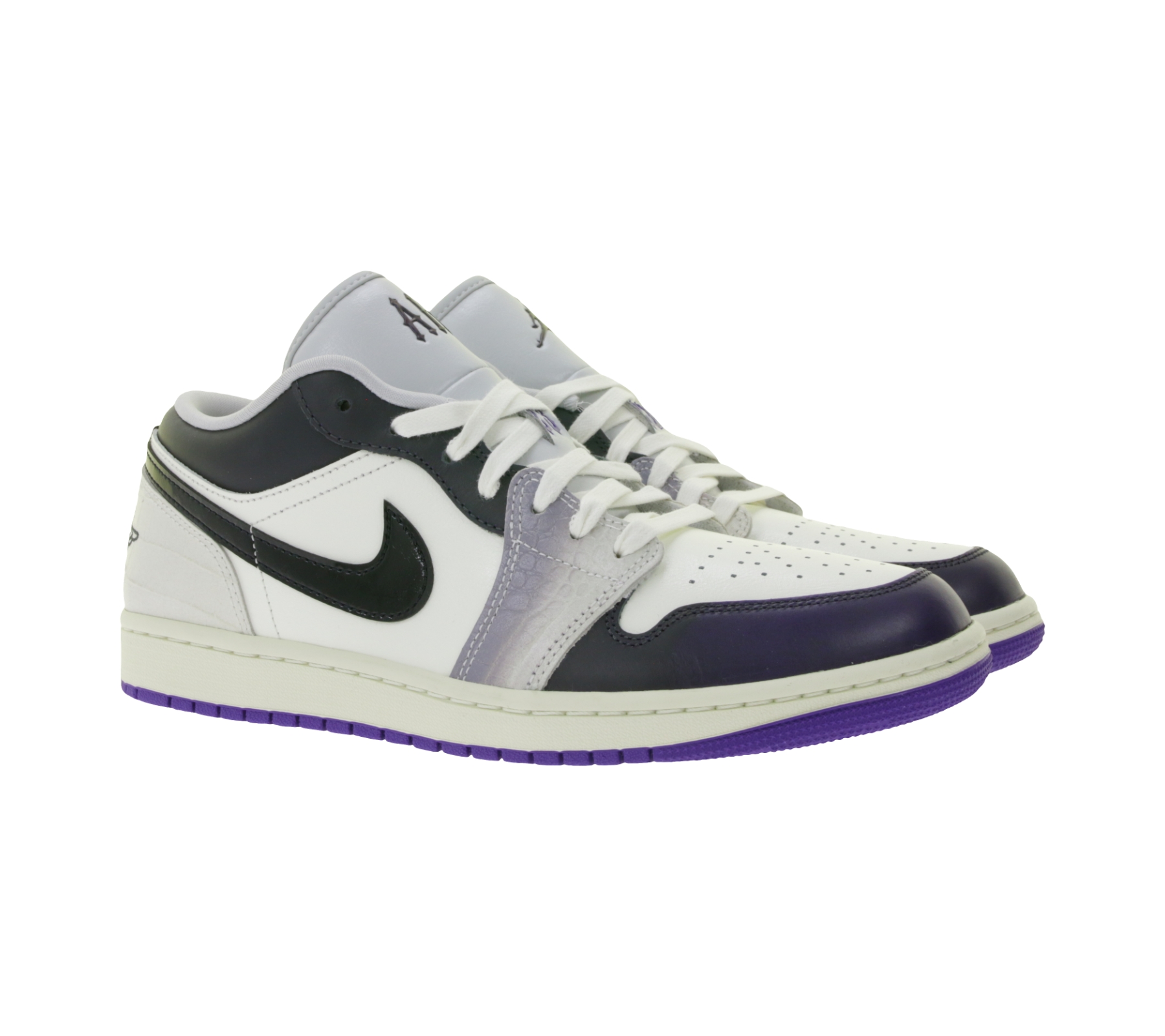 NIKE Air Jordan 1 Low Damen Sneaker Echtleder Turnschuhe Basketball Sneaker HF5759-101 Schwarz/Weiß/Lila/Grau von NIKE