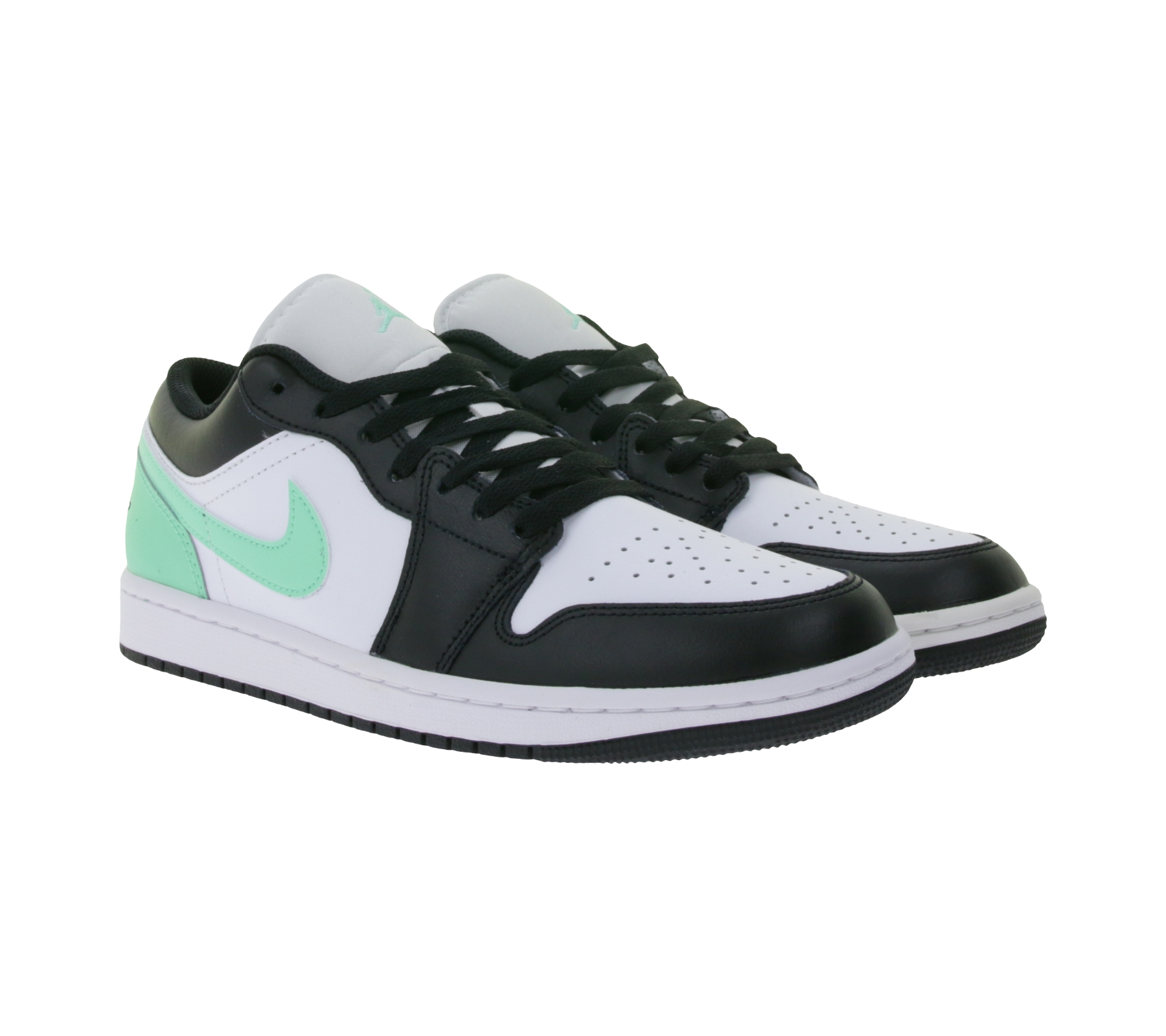 NIKE Air Jordan 1 Low Herren Sneaker mit gekapseltes Air-Dämpfungssystem Echtleder-Schuhe 553558-131 Schwarz/Weiß/Grün von NIKE