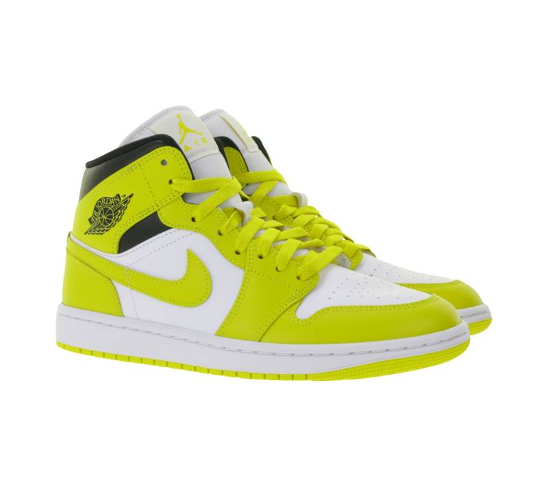 NIKE Air Jordan 1 Mid Damen Sneaker Echtleder Turnschuhe Mid-Top Sneaker BQ6472-170 Weiß/Gelb/Schwarz von NIKE