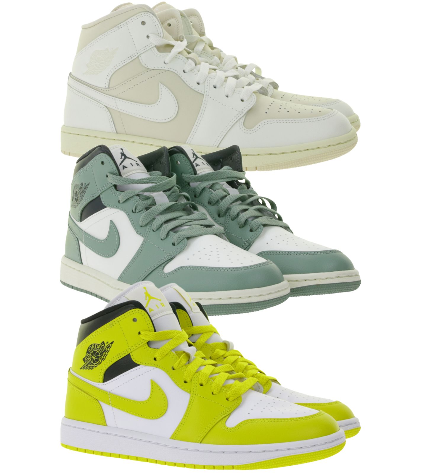 NIKE Air Jordan 1 Mid Damen Sneaker Echtleder Turnschuhe Mid-Top Sneaker BQ6472 in Weiß/Gelb, Weiß/Grün oder Beige/Weiß von NIKE