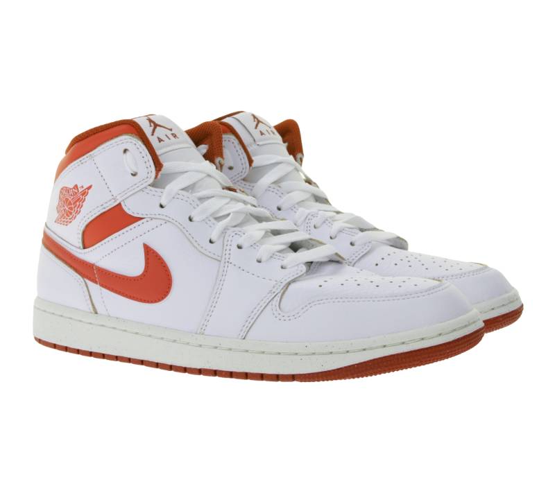 NIKE Air Jordan 1 Mid Herren Sneaker Echtleder Turnschuhe Mid-Top Sneaker FJ3458 160 Weiß/Rot von NIKE