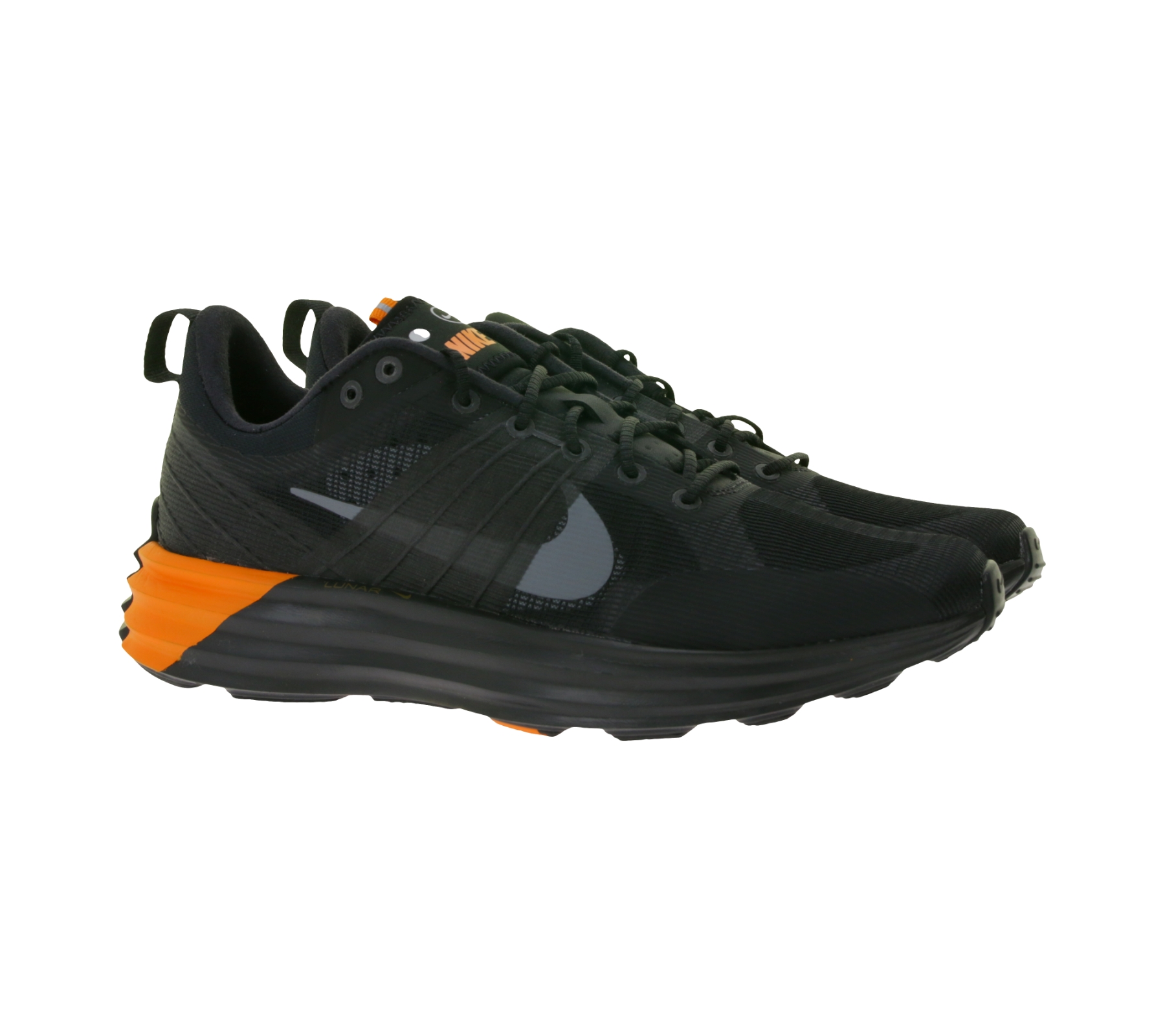 NIKE Lunar Roam Herren Sneaker Mesh-Turnschuhe mit Lunar Foam Sohle HJ8999-001 Schwarz/Orange von NIKE