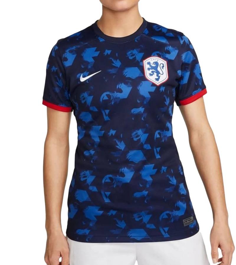 NIKE Niederlande 2023 Damen Auswärts-Trikot nachhaltiges Sport-Trikot aus recycelten Materialien Slim-Fit-Shirt mit DRI-FIT-Technologie Fußball-Shirt DR3994-498 Dunkelblau/Rot/Weiß von NIKE