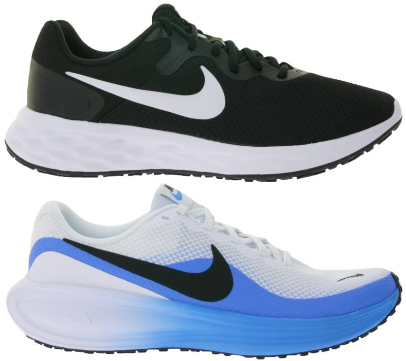 NIKE Revolution Herren Lauf-Schuhe nachhaltige Sport-Sneaker mit 10mm Sprengung Weiß/Blau oder Schwarz/Weiß von NIKE