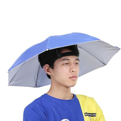 Nikou Regenschirm Hut, 65cm Kopfhüte Kopfmontierter Regenschirm Top Folding Hat Umbrella Sonnenschutz Winddicht Outdoor Kopfbedeckungen für Angeln Gartenarbeit(Königsblau) von Nikou