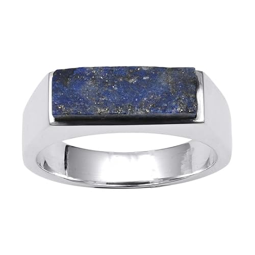 NILOY 925 Sterling Silber Ring Lapislazuli Edelstein Schöner Ring Mit Natürlichem Edelstein Ring Größe Männer Und Frauen Handgemachter Schmuck PGR-0014_75 (23.9) von NILOY