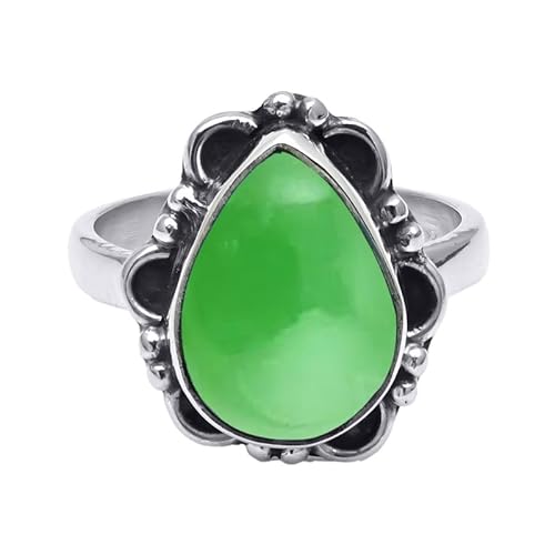 NILOY Grüner AventurinEdelstein 925 Sterling Silber handgemachter Ring für Männer und Frauen Ring Boho Silber Ring SchmuckPGR-036AL_60 (19.1) von NILOY