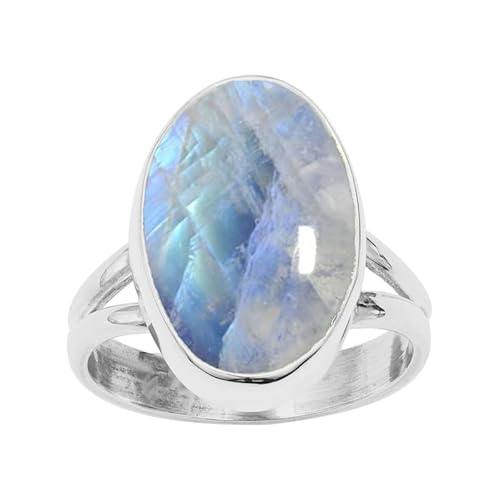 NILOY Raimbow-MondsteinEdelstein 925 Sterling Silber handgemachter Ring für Männer und Frauen Ring Boho Silber Ring SchmuckPGR-05AB_60 (19.1) von NILOY