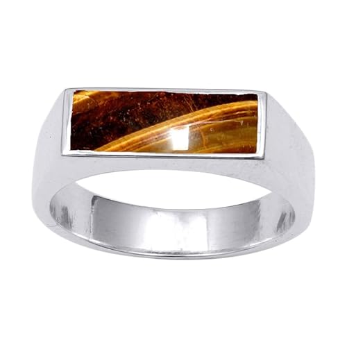 NILOY Tigerauge Edelstein 925 Sterling Silber handgemachter Ring für Männer und Frauen Ring Boho Silber Ring SchmuckPGR-025AV_70 (22.3) von NILOY
