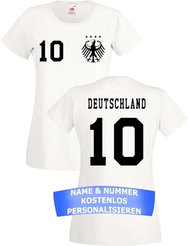 Damen T-Shirt Deutschland Trikot EM 2024 mit eigenem Namen + Nummer - Weiß S von NIMAMA