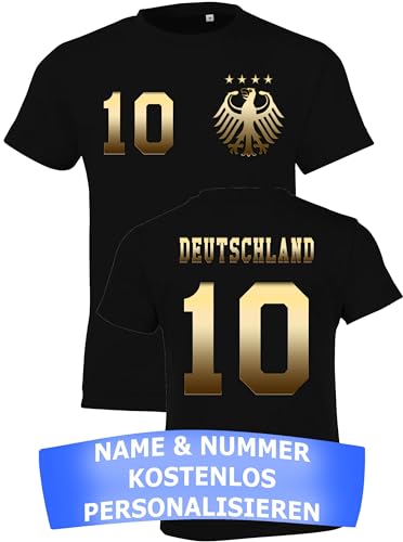 Kinder Jungen Deutschland Trikot EM 2024 Tshirt mit eigenem Namen + Nummer - Gold/Schwarz 2 Jahre (86/94) von NIMAMA