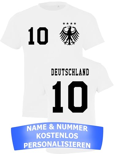 Kinder Jungen Deutschland Trikot EM 2024 Tshirt mit eigenem Namen + Nummer - Weiß 6 Jahre (106/116) von NIMAMA