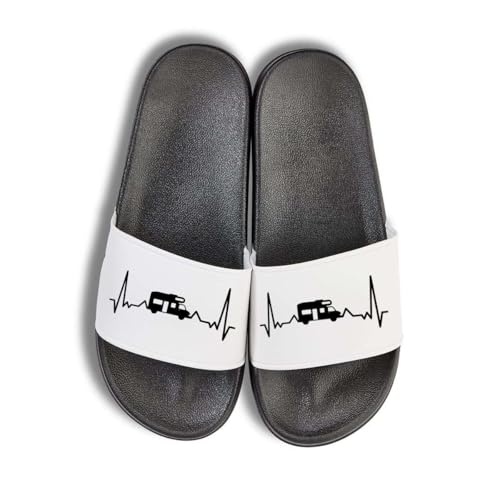 Heartbeat Camper Van Badelatschen Flip Flops Badeschuhe Unisex für Damen und Herren - Schwarz/Weiß - 40/41 von NIMAMA